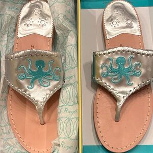 Jack Rogers Silver and Teal Octopus Sandals